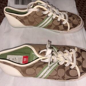 Coach Brown and White w green lining